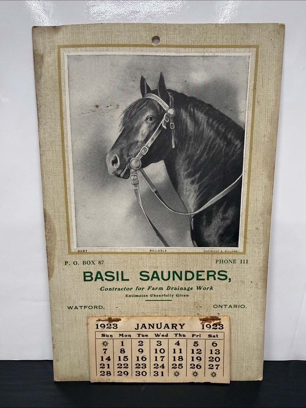 Rare antique advertising calendar  1923 from Watford Ontario